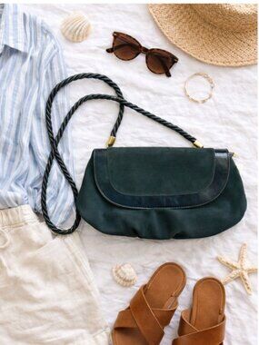 Anthropologie Blue Suede Crossbody Bag Magnet Close Womens